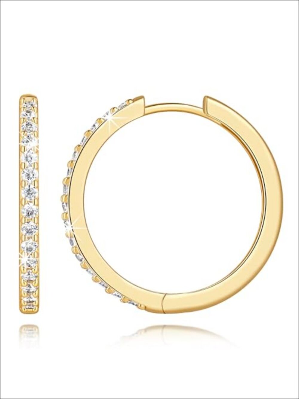 14K Gold Plated Hoop Earrings Cubic Zirconia Hinged Women Layered
